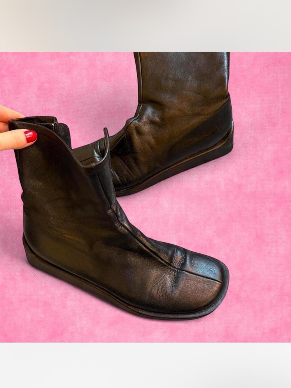 Square toe soft leather side zip boots size 38